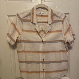 Madewell Women’s  Striped Short Sleeve Shirt - Beige and Blue